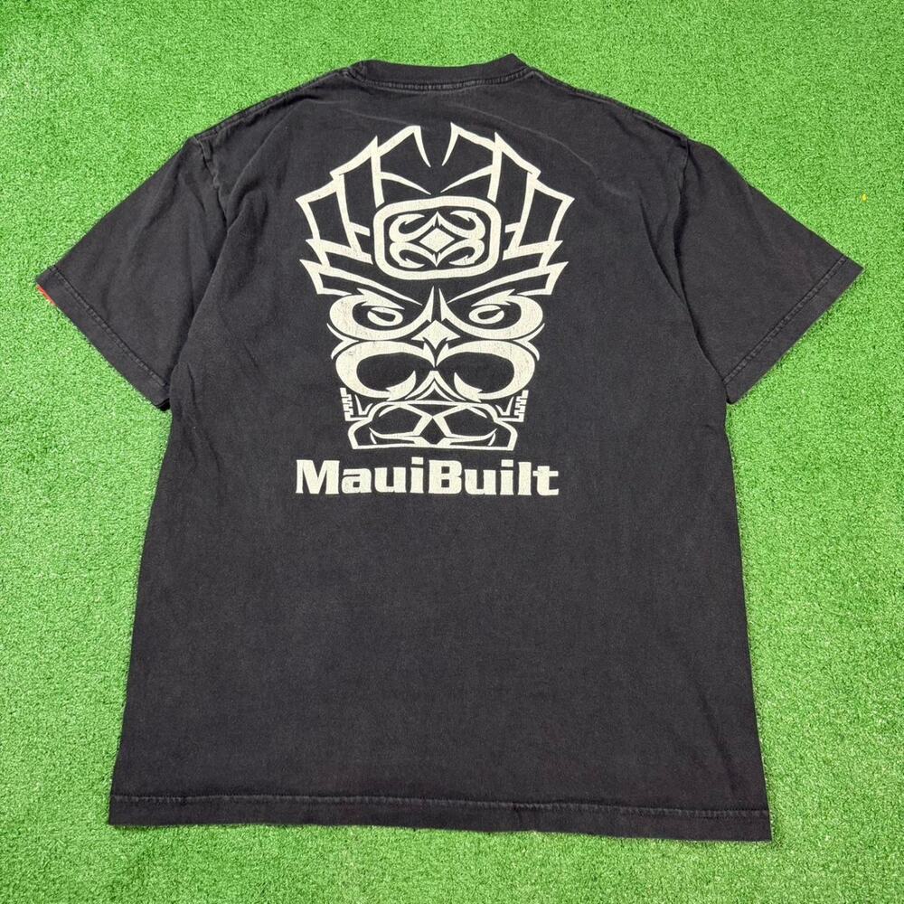Maui Built Surf T Shirt Mens L Black Graphic Back Hit Y2K Hawaii Skate Tribal